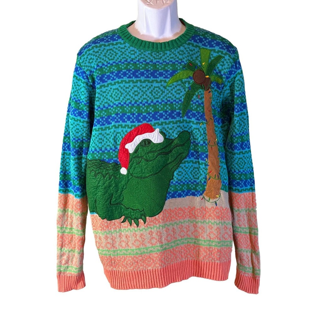 BLIZZARD BAY Women's Long Sleeve Pull-Over‎ Alligator Christmas Sweater Large